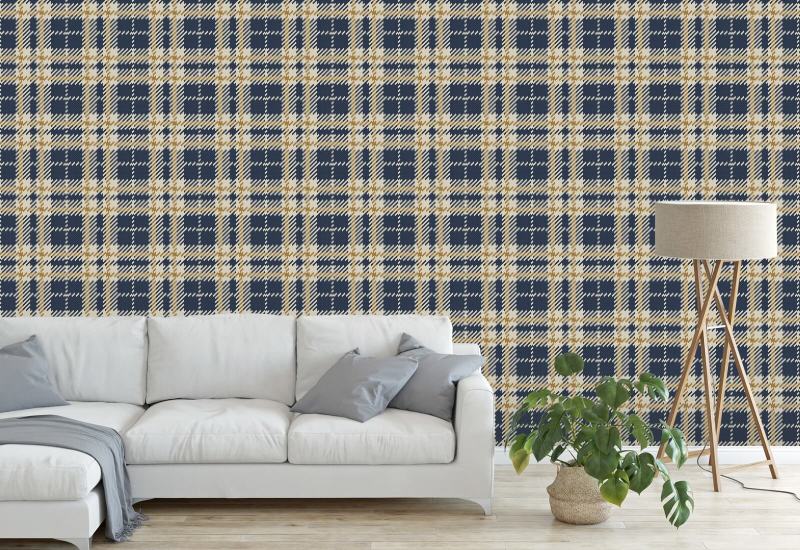 Clark Plaid Navy Gold Coast Wallpaper