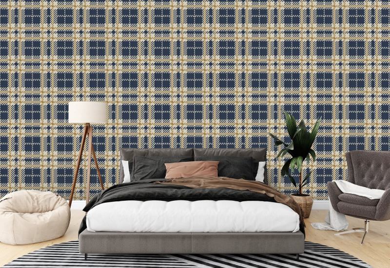 Plaid Clark Carta da parati Navy Gold Coast