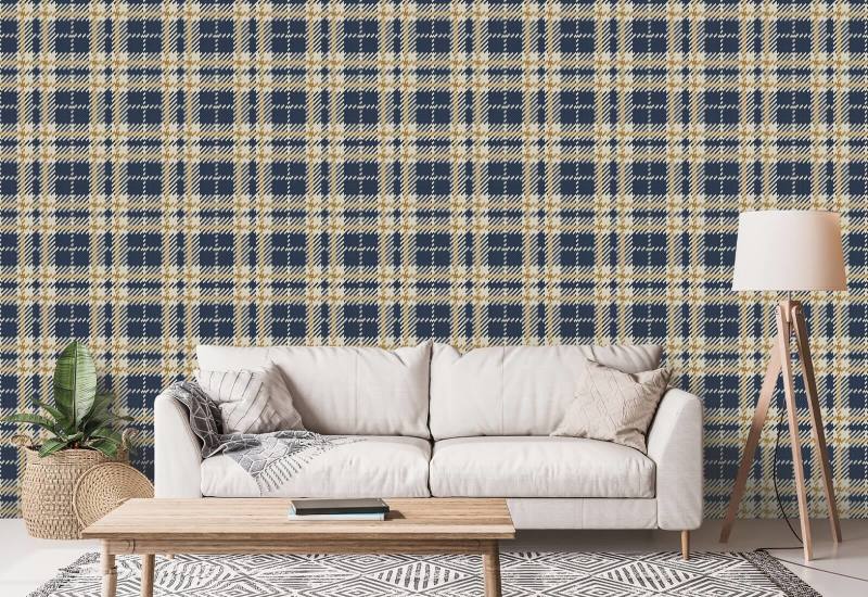 Clark Plaid Navy Gold Coast Wallpaper