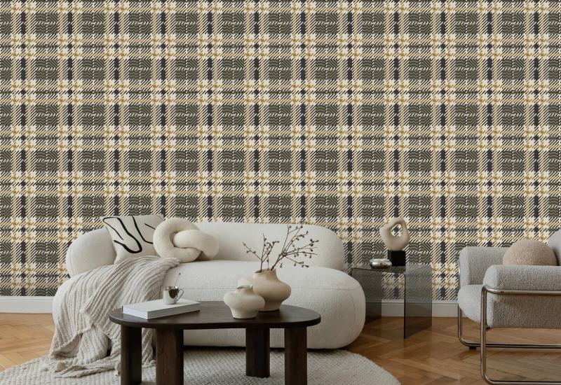 Clark plaid Groen behang met houten gazon