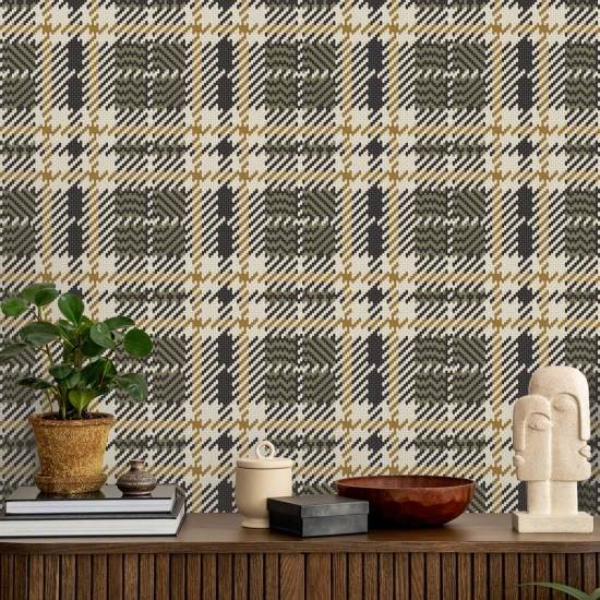 Clark Plaid Wood Lawn Green Wallpaper