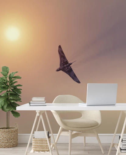 personalisierbare Flugzeug-Tapete namens Vulcan Bomber Towards the Sun