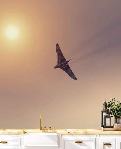 customizable aircraft wallpaper mural called Vulcan Bomber Towards the Sun
