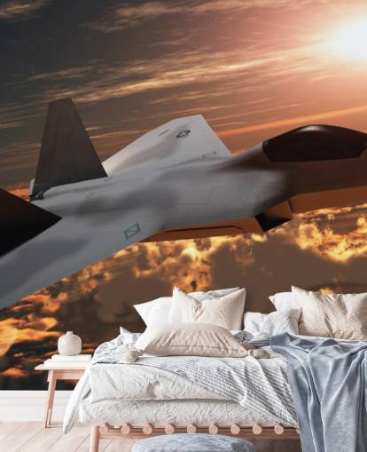 mural de papel pintado de aviones personalizable llamado F-22 Fighter Jet