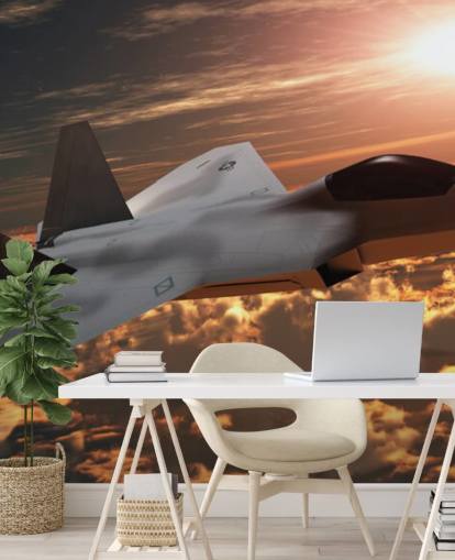 mural de papel pintado de aviones personalizable llamado F-22 Fighter Jet