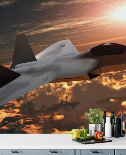 tilpasselig flytapetvægmaleri kaldet F-22 Fighter Jet