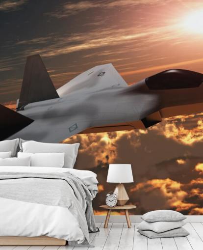 mural de papel pintado de aviones personalizable llamado F-22 Fighter Jet