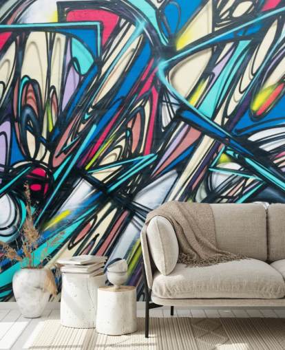 Jagged and Colourful Graffiit Wallpaper