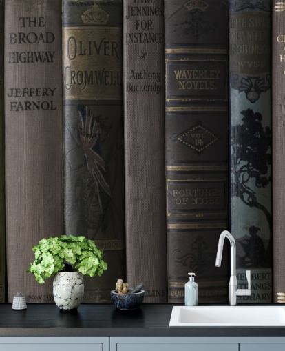 brown and green dark bookcase mural called Old Books on a Shelf Wall Mural