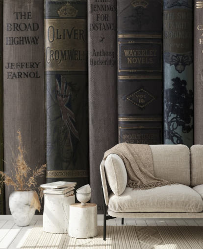 brown and green dark bookcase mural called Old Books on a Shelf Wall Mural brown and green dark bookcase mural called Old Books on a Shelf Wall Mural