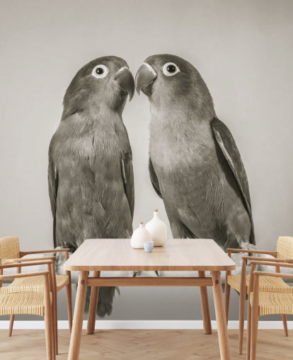 mural de pájaros en blanco y negro llamado Love Birds de Assaf Frank