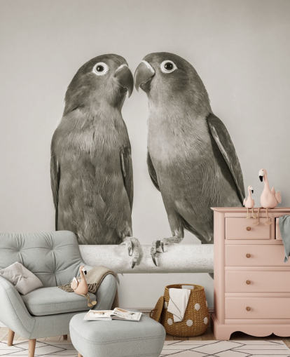 black and white bird mural called Love Birds by Assaf Frank black and white bird mural called Love Birds by Assaf Frank