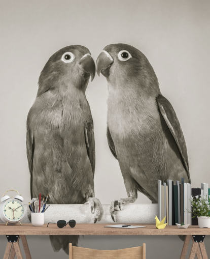 mural de pájaros en blanco y negro llamado Love Birds de Assaf Frank mural de pájaros en blanco y negro llamado Love Birds de Assaf Frank