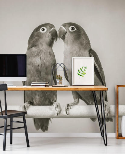 sort/hvidt fuglemaleri kaldet Love Birds af Assaf Frank