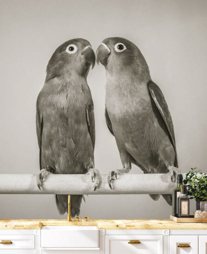 mural de pájaros en blanco y negro llamado Love Birds de Assaf Frank mural de pájaros en blanco y negro llamado Love Birds de Assaf Frank