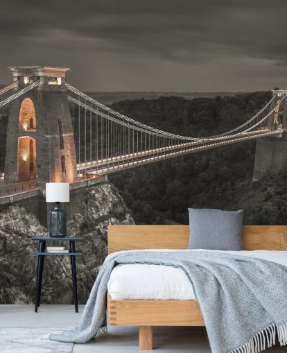 black and white bridge wall mural called Clifton Suspension Bridge by Assaf Frank