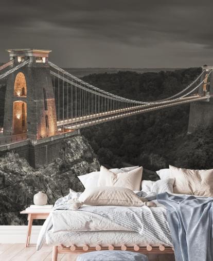 zwart-witte muurschildering met de naam Clifton Suspension Bridge van Assaf Frank zwart-witte muurschildering met de naam Clifton Suspension Bridge van Assaf Frank