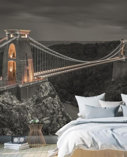 svart-hvitt broveggmaleri kalt Clifton Suspension Bridge av Assaf Frank svart-hvitt broveggmaleri kalt Clifton Suspension Bridge av Assaf Frank