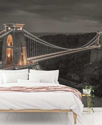 schwarz-weißes Brückenwandbild namens Clifton Suspension Bridge von Assaf Frank