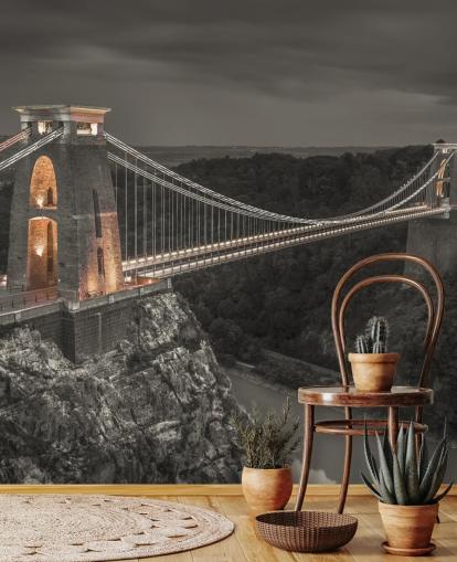 sort og hvid bro vægmaleri kaldet Clifton Suspension Bridge af Assaf Frank sort og hvid bro vægmaleri kaldet Clifton Suspension Bridge af Assaf Frank