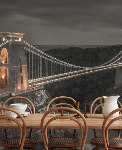 svart-hvitt broveggmaleri kalt Clifton Suspension Bridge av Assaf Frank