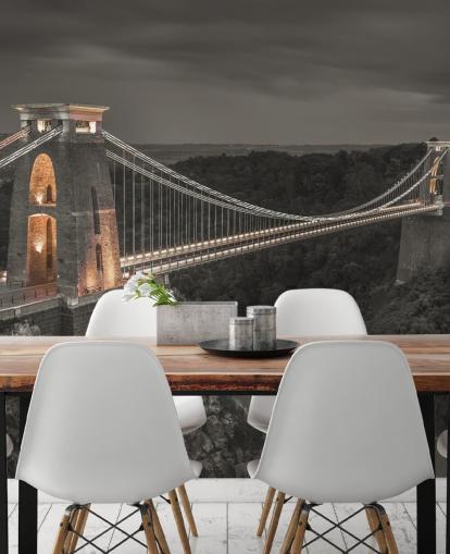 mural de pared de puente en blanco y negro llamado Clifton Suspension Bridge de Assaf Frank
