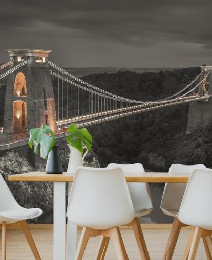 fresque murale en noir et blanc appelée Clifton Suspension Bridge par Assaf Frank