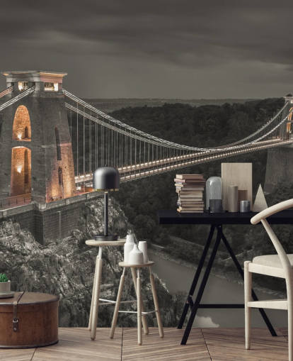 black and white bridge wall mural called Clifton Suspension Bridge by Assaf Frank