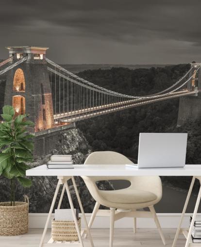 sort og hvid bro vægmaleri kaldet Clifton Suspension Bridge af Assaf Frank