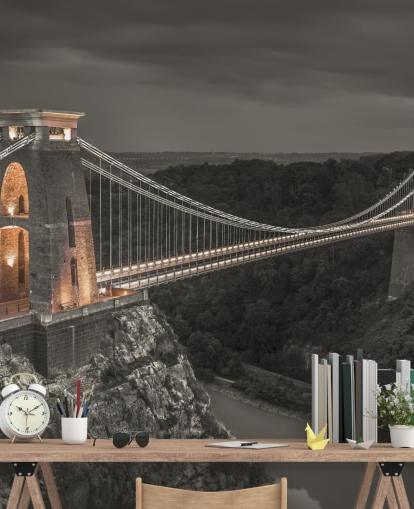 svartvitt bro väggmålning som heter Clifton Suspension Bridge av Assaf Frank