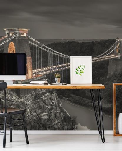 schwarz-weißes Brückenwandbild namens Clifton Suspension Bridge von Assaf Frank