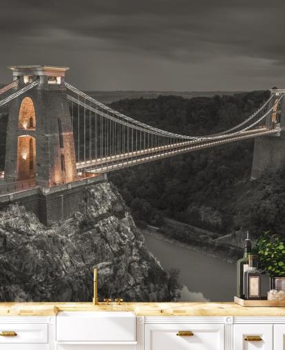 fresque murale en noir et blanc appelée Clifton Suspension Bridge par Assaf Frank fresque murale en noir et blanc appelée Clifton Suspension Bridge par Assaf Frank