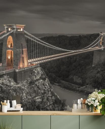mustavalkoinen sillan seinämaalaus nimeltä Clifton Suspension Bridge, kirjoittanut Assaf Frank mustavalkoinen sillan seinämaalaus nimeltä Clifton Suspension Bridge, kirjoittanut Assaf Frank