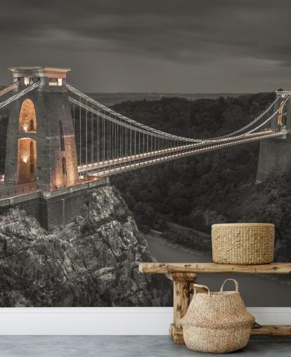 svart-hvitt broveggmaleri kalt Clifton Suspension Bridge av Assaf Frank