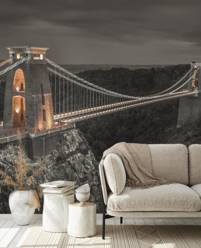 svartvitt bro väggmålning som heter Clifton Suspension Bridge av Assaf Frank svartvitt bro väggmålning som heter Clifton Suspension Bridge av Assaf Frank