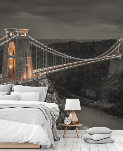 mural de pared de puente en blanco y negro llamado Clifton Suspension Bridge de Assaf Frank