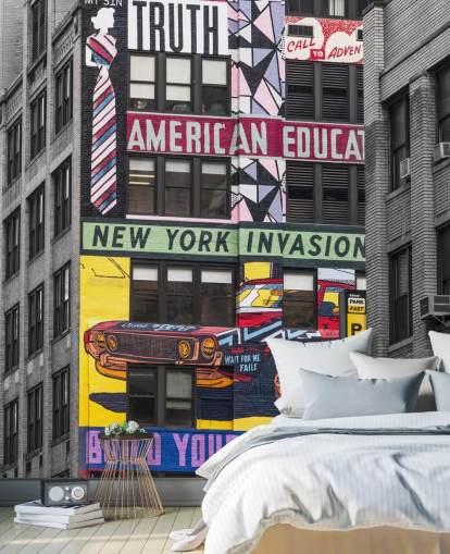 mural colorido de arte de rua personalizado da cidade de Nova York chamado Urban Canvas, Nova York, de Assaf Frank mural colorido de arte de rua personalizado da cidade de Nova York chamado Urban Canvas, Nova York, de Assaf Frank