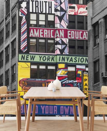 colorido mural de arte callejero personalizado de la ciudad de Nueva York llamado Urban Canvas, Nueva York de Assaf Frank