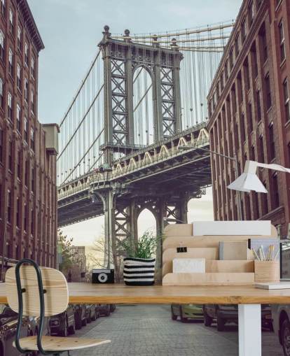 mukautettu New Yorkin seinämaalaus nimeltä Dumbo Manhattan Bridge View, kirjoittanut Assaf Frank