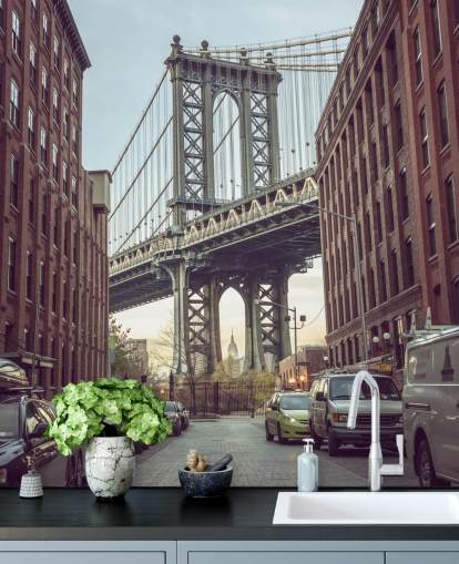 anpassad väggmålning i New York som heter Dumbo Manhattan Bridge View av Assaf Frank