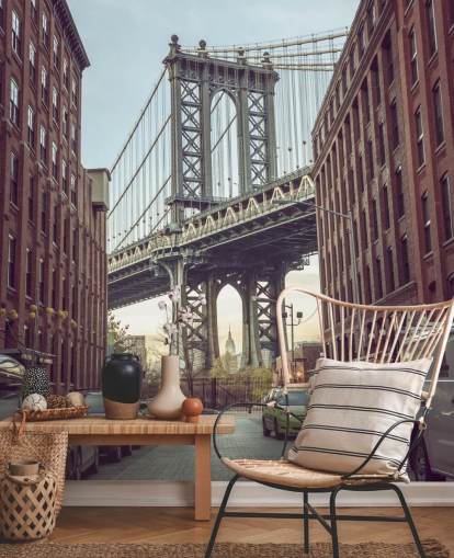 aangepaste muurschildering in New York genaamd Dumbo Manhattan Bridge View door Assaf Frank