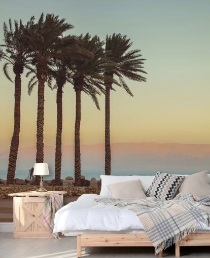 tilpassbart palmetræstrandmaleri kaldet Palm Trees, Dead Sea af Assaf Frank