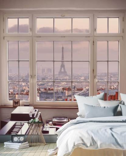 custom paris window mural called View of Eiffel Tower by Assaf Frank for home office or kitchen custom paris window mural called View of Eiffel Tower by Assaf Frank for home office or kitchen