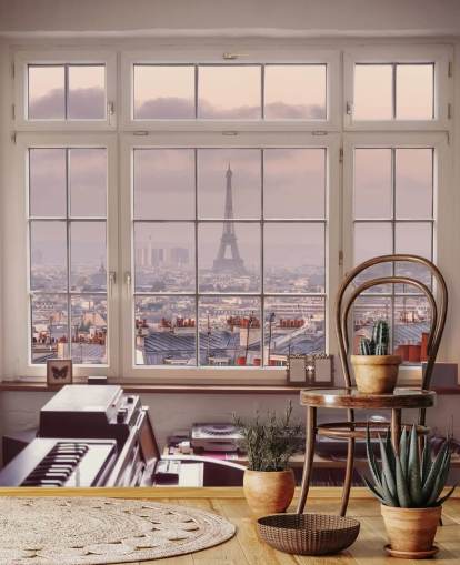 op maat gemaakte raamschildering in Parijs genaamd View of Eiffel Tower van Assaf Frank voor thuis, kantoor of keuken