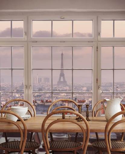 custom paris window mural called View of Eiffel Tower by Assaf Frank for home office or kitchen