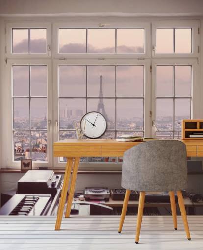 custom paris window mural called View of Eiffel Tower by Assaf Frank for home office or kitchen
