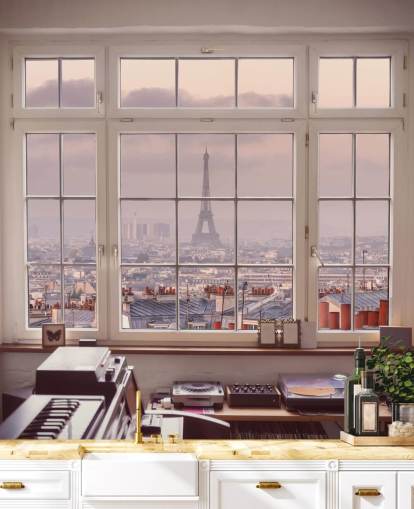 murale personalizzato per finestre di Parigi chiamato View of Eiffel di Assaf Frank per casa, ufficio o cucina