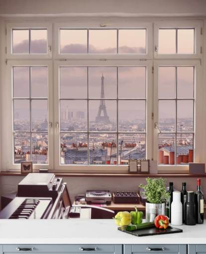 op maat gemaakte raamschildering in Parijs genaamd View of Eiffel Tower van Assaf Frank voor thuis, kantoor of keuken op maat gemaakte raamschildering in Parijs genaamd View of Eiffel Tower van Assaf Frank voor thuis, kantoor of keuken
