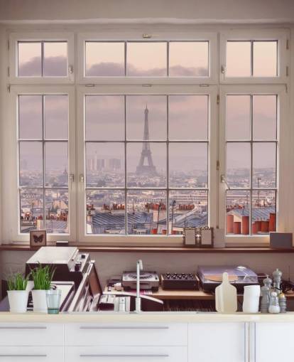 custom paris window mural called View of Eiffel Tower by Assaf Frank for home office or kitchen custom paris window mural called View of Eiffel Tower by Assaf Frank for home office or kitchen