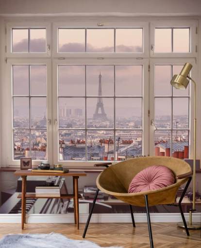 custom paris window mural called View of Eiffel Tower by Assaf Frank for home office or kitchen